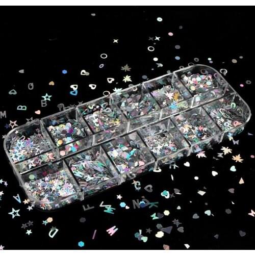 Mirror Laser Silver Sparkly letter Nail Sequins Paillette Nail Holographic Glitter 3D Flakes Slices Art Decorations