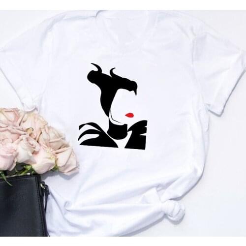 Women T Shirt Summer Short Sleeve Casual White O-neck Tshirts Maleficent Disney Princess Print Harajuku Tee Shirts Graphic Tops