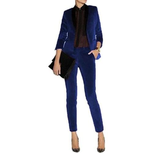 Blue Velvet Peak Lapel Women Suit 2 PCs Business Pantsuits Office Formal Ladies Work Wear Blazer Outfit Pantsuit Custom Made