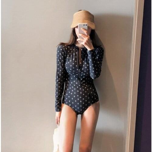 Swimsuit Girls Women Rash Guard Long Swimwear Sleeve Cover Up Korean Hide Their Sportswear Push Instead Hair Dot Viscose Surfing