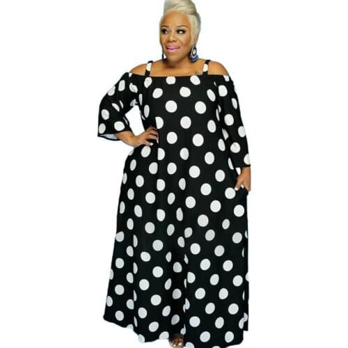 Plus Size Women Maxi Dress 4XL 5XL 3/4 Sleeve Off The Shoulder Slash Neck Robes Summer Fashion Dot Print Casual Large Size Dress