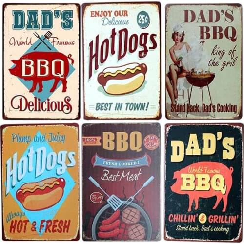BBQ Tin Sign Hot Dog Vintage Plaque Metal Poster Decorative Plates Club Bar Decoration Home Decor 20x30cm