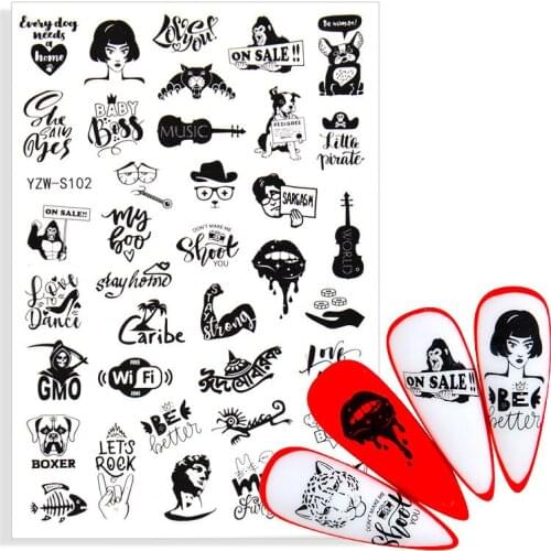 1 Sheet Cute Black Cartoon Dog Orangutan Nail Stickers For Nails Bat Letters Anime Adhesive Decorations Decals For DIY Nail Art