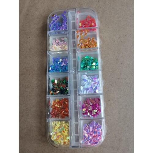 12Grids/Box 3D Nail Iridescent Glitters Kit 12 Mix Color Nail Sequins Sticker Tips For UV Acrylic Nails Design Decorations JC205
