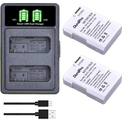 2pc x 1200mAH EN-EL14a EN-EL14 EL14 Battery Charger with Type C for Nikon D5600,D5500,D5300,D5200,D5100,D3200,D3300,P7800,P7100