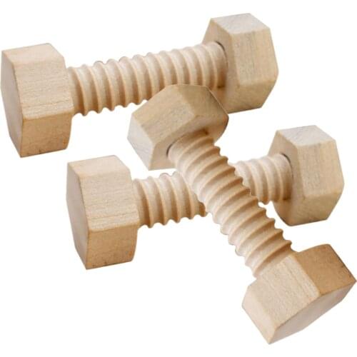 3Pieces Wooden Nut and Screw Game Learning Toy Geometry Building Blocks