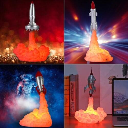 3D Printing Rocket Light USB Rechargeable Rocket Night Light Electric Creative Ornament LED Home Desk Table Lamp Decor
