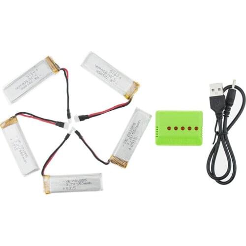 5pcs 3.7v 550mah Lipo Battery and 5 in 1 Green Charger for wltoys v977 v930 RC Drone