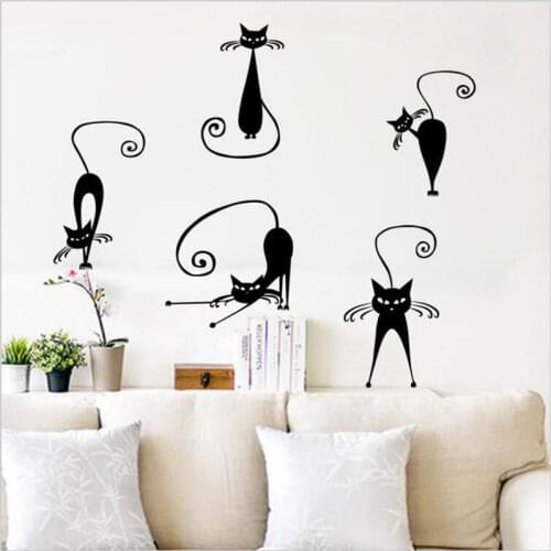 5pcs Cute Cat Wall Stickers Funny Cute Cat Vinyl Wall Decal Stickers Home Decor for Kids Room Nursery Bedroom Poster Mural