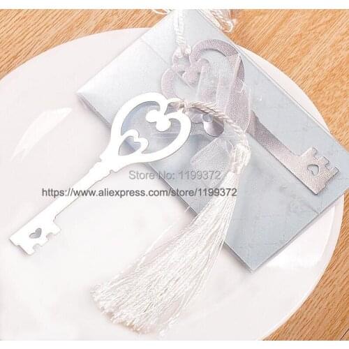 500pcs A Key To Your Heart Metal Bookmark with White Tassel Bookmarks Birthday Gift Party Favours Wedding Free Shipping