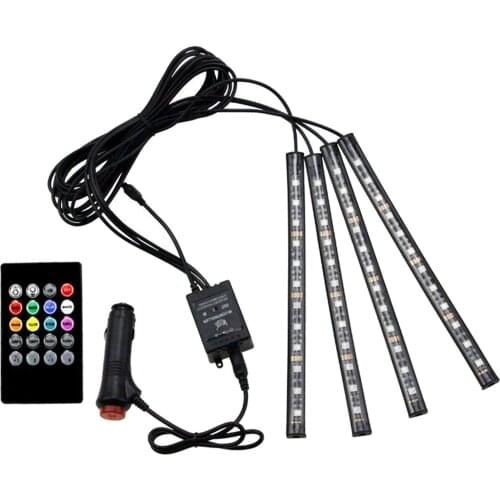 Car LED Strip Light, 4 Pcs 12 LED Music Car Interior Atmosphere Lights, LED Strip for Car with Sound Active Function