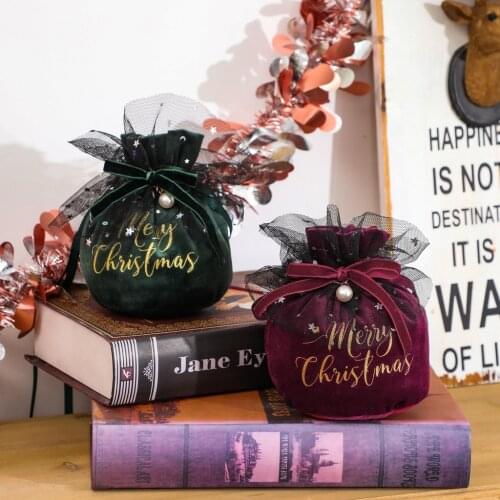Velvet Drawstring Gift Bags Biscuit Candy Bag Christmas Decoration Props Sugar Food Apple Storage