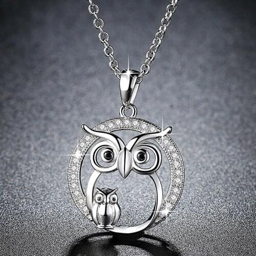 Beiver 2018 New Zircon Pendants Owl Necklace For Women Crystal Sliver Color Necklaces Fashion Jewelry Christmas