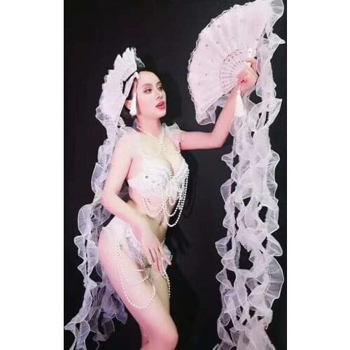 Sparkly Rhinestone Fringes Bikini Dance Costume Big Crystals Bodysuit Tassel Bodysuit Party Stage Wear Dance Show Sexy Outfit