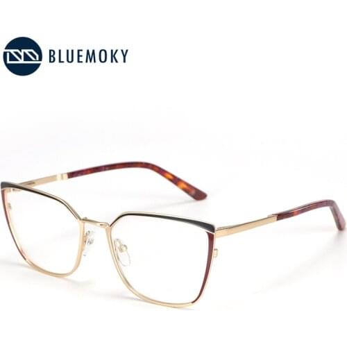 BLUEMOKY Metal Cat Eye Glasses Frames Women CR-39 Clear Lens Eye Glasses Optical Eyewear Frames Vintage Prescription Eyeglasses