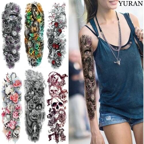 Black Death Skull Skeleton Waterproof Temporary Tattoo Men Arm Sleeve Fake Water Trasnfer Tattoo Sticker Women Girl Makeup Tatoo