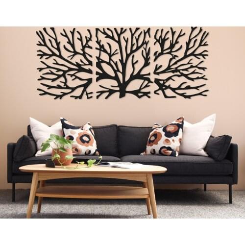 Decorative 3'lü Dry Tree Wall Decor, Wall Decoration, Wooden Decorative Table, Laser Cut