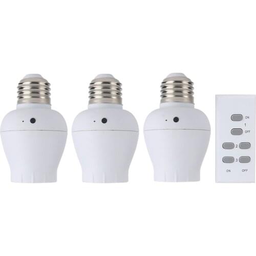 E27 Wireless Remote Control Screw Type Lamp Holder with Socker Switch (3 Lamp holder+1 Remote)