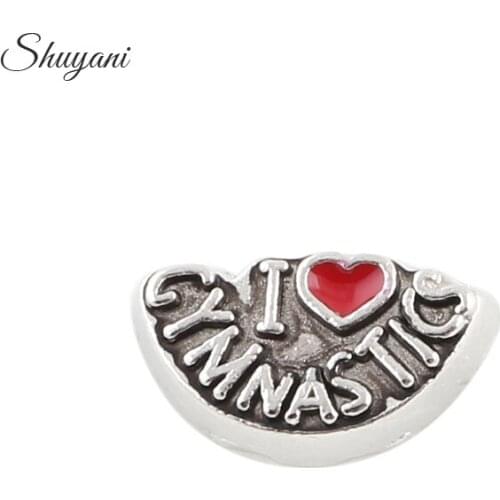F370 Newest 20pcs/lot Antique Silver Plated I Love Gymnastic Charms Fit Floating Memory Glass Living Locket Pendant