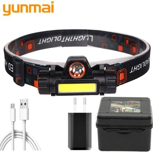 Sensor XP-G Q5 Headlight Headlamp Waterproof 2500lm Cob Led Built-in USB Rechargeable 18650 Battery Working 5w Night Walking