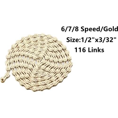 FSC 6,7,8 Speed Bicycle Chains1/2x3/32-Inch 116Links Half Hollow Bike Chain Gold Color