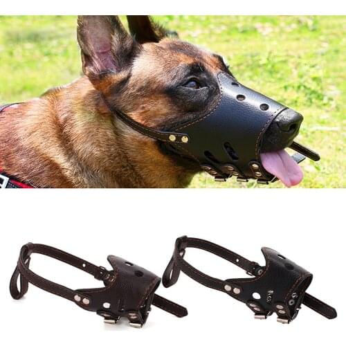 PU Leather Pet Muzzle Adjustable Breathable Dog Mask Anti Bark Bite Chew Safety for Small Large Dog Mouth Soft Muzzles Training