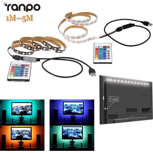 1M 2M 3M 4M 5M 5050 SMD RGB 60led/m Ribbon Tape Lamp DC 5V LED Strip RGB Light TV Back Lighting Kit + IR Remote Controller