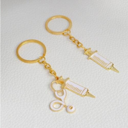Hot Selling Gold Stethoscope Keychains MD Jewelry Doctor Nurse Medicine Key Chain Keyring Graduation Gift for Medical Students