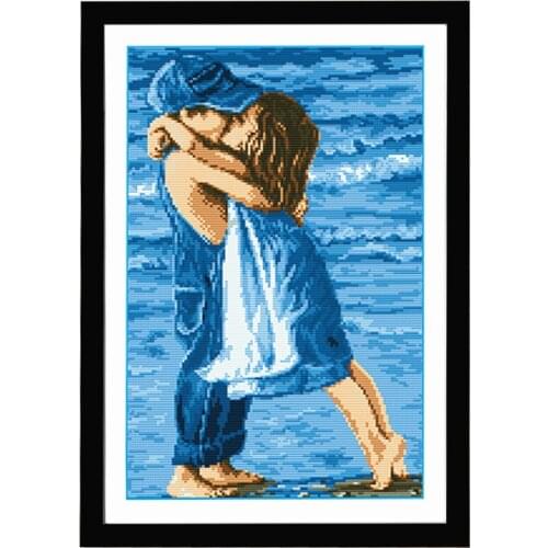 Handmade Art DIY Embroidery Cross Stitch Needlework Printed Kiss Embrace Sea Childhood Cross-Stitching sets Home Decoration