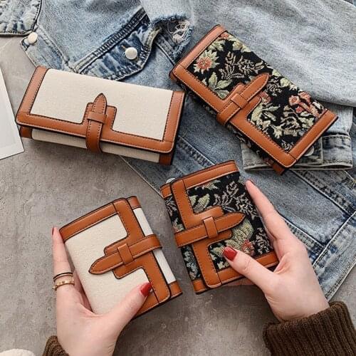 2021 New Women Luxury Trifold Wallets Designer Embroidery Flowers Canvas Soft Long Short Purse Girls Fashion Card Holder Clutch