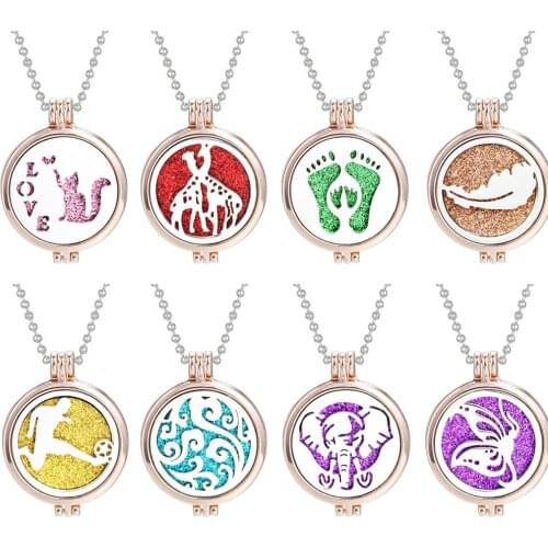 New Rose Gold Aromatherapy Necklace Jewelry Cat Elephant Butterfly Necklace Essential Oil Diffuser Locket Pendant Necklaces