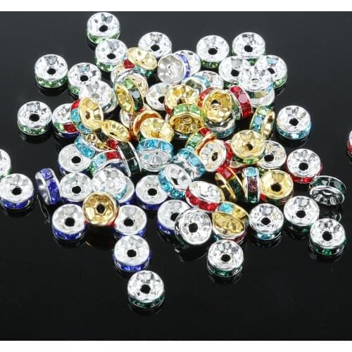 Wholesale 50pcs 4 6 8 10 mm Iron Round Crystal Rhinestone Loose Spacer Metal Beads For DIY Jewelry Findings Making Accessories