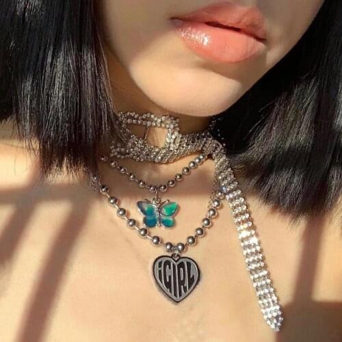 Hiphop Heart Pendant Stainless Steel Necklace,New Best Choker Steel Bead Chain Party Jewelry for Women Man Friendship Girl Gifts
