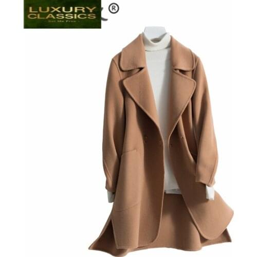 Coat Winter Elegant Autumn Women 100% Wool Coat Female Long Jacket Korean Both Sided Woolen Clothes Black Overcoat YL1769