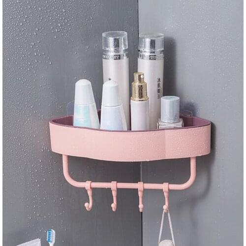 Bathroom Kitchen Corner Shelf Organizer Plastic Shower Shelf Drained Quickly Toiletries Kitchen Sundries Storage Rack With Hook