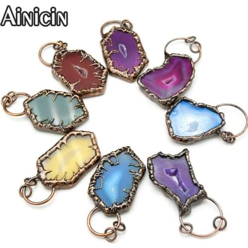 10pcs Mixed Agate Antique Bronze Plating Pendent Big Circle Soldering Fashion Women Jewelry Making Pendants