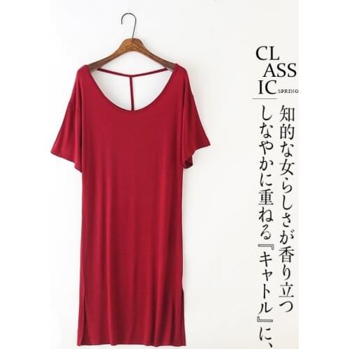 Casual Large Size Womens Nightshirt Short Sleeve Comfortable Modal Cotton Nightgowns Female Sexy Backless Mid-Long Night Dress