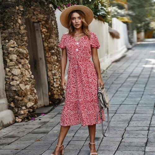 RYFIX Women Dresses Summer 2021 Sexy V Neck Floral Print Boho Beach Dress Ruffle Short Sleeve A Line Mini Dress Ladies Vestidos