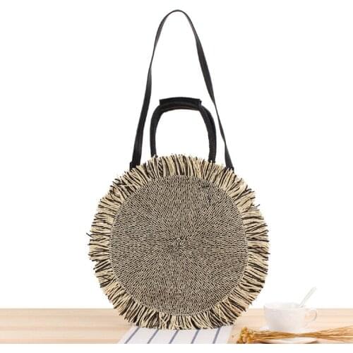 Rattan Handbag Woven Straw Bag Bohemian Summer Handbag Travel Female Large Capacity Round Shoulder Bag Bolsos De Mimbres Paja