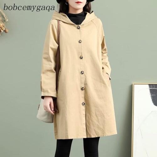 Autumn winter women trench coat long sleeve hooded long coat casual streetwear trench coat ladies long jacket