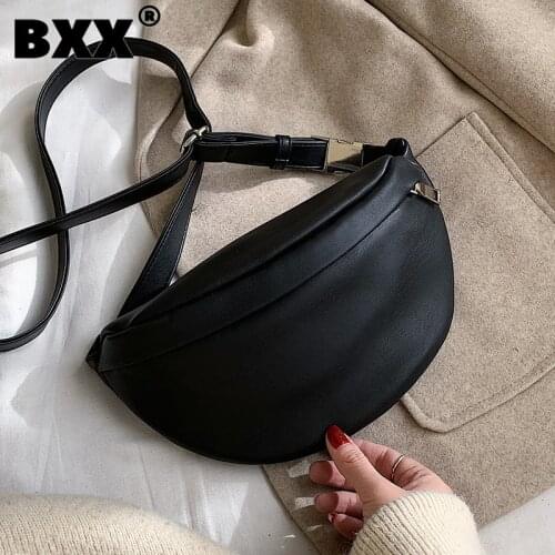 [BXX] Leather Solid Color chest waist Crossbody Bags For Women 2021 Simple Fashion Shoulder Messenger Bag Female Handbags HK383