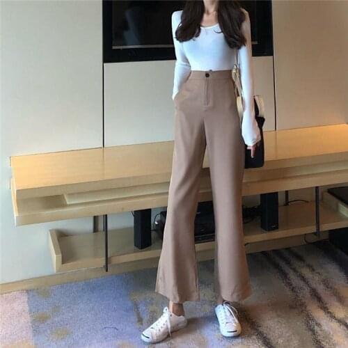 Women 2021 Spring Autumn Elegant Long Loose Pants Vintage Female High Waist Wide Leg Pants Casual Street Trousers Bottoms