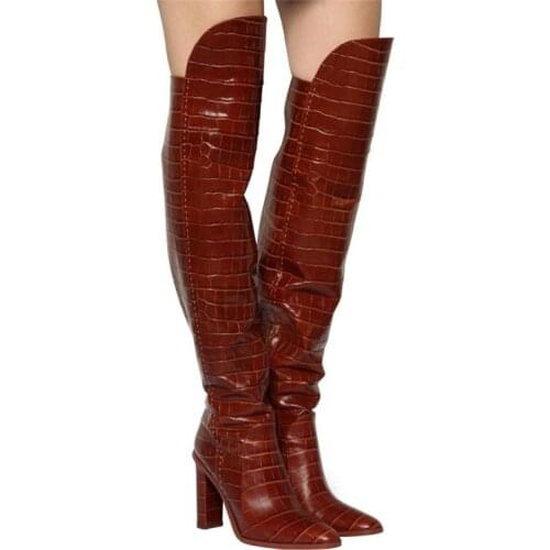 Woman Catwalk over-the-knee high-heeled boots large size stone pattern chunky high heel over knee woman long boots