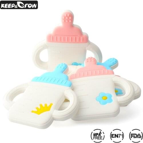 10pcs Cute Milk Bottle Baby Teether Food Grade Baby Silicone Pacifier Teething Toys BPA Free DIY Teething Necklace Nurse Gift