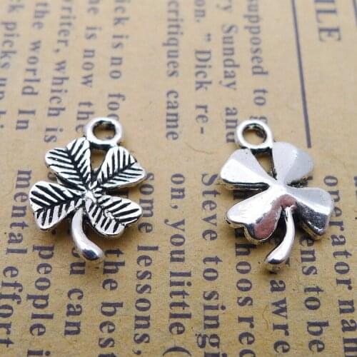 12pcs Charms lucky irish four leaf clover 17mm Antique Making pendant fit,Vintage Tibetan Silver,DIY bracelet necklace