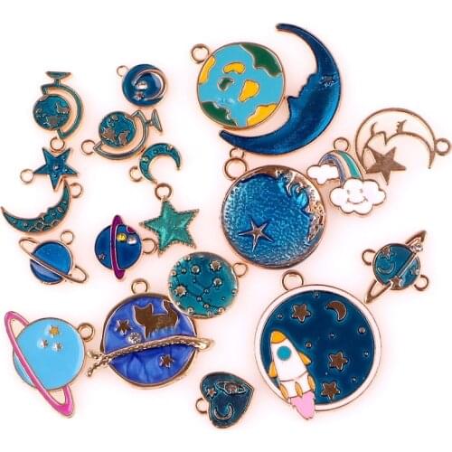 20pcs/lot MIX Enamel cosmic planet moon earth star Pendant Starry sky For DIY Earring Necklace Charms 23619