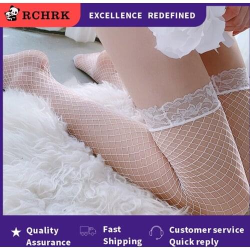 2021 White Sexy Fishnet Transparent Stockings Lace Suspender Silk Thigh High Over Knee Black Cute Erotic Gothic Long Stocking