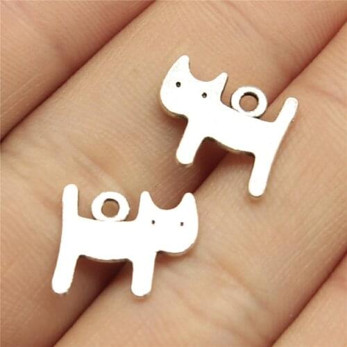 40pcs 14x12mm Pendant Small Cat Kawaii Cat Charm Pendants For Jewelry Making Antique Silver Color Cute Cat Pendants