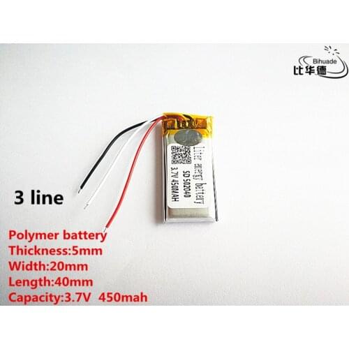 5pcs/lot 3 line Good Qulity 3.7V,450mAH,502040 Polymer lithium ion / Li-ion battery for TOY,POWER BANK,GPS,mp3,mp4