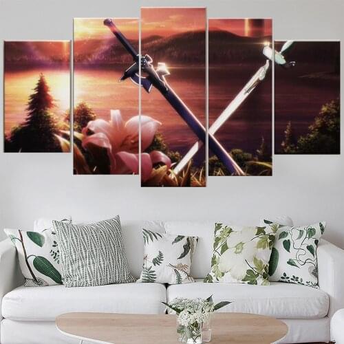 5 Pieces Wall Art Canvas Painting Sword Manga Animation Inspired Poster Modern Home Living Room Modular Picture Decoration